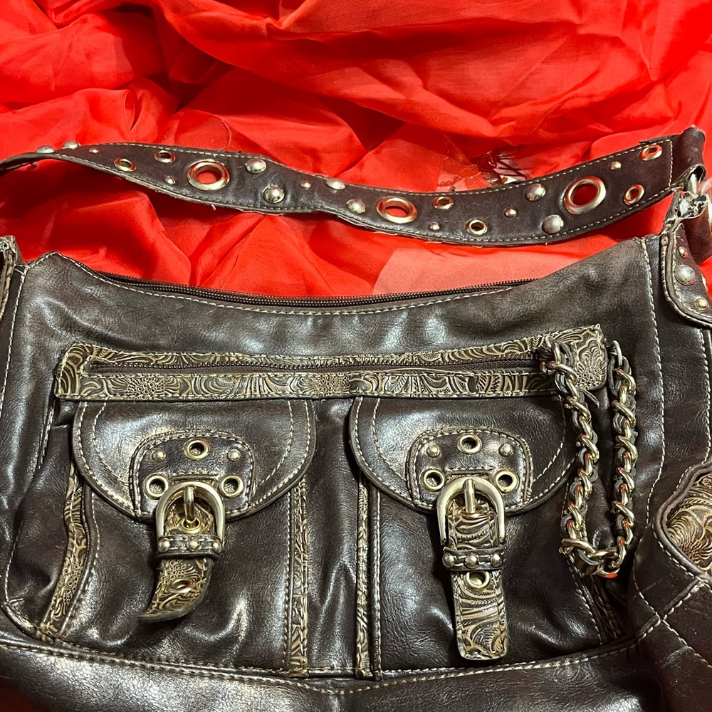 Bronze and Gold Leather Shoulder Bag